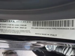 2017 Maserati Ghibli with VIN ZAM57XSA6H1218753, listed as a IAAI auction lot 41833235 with 42,135 mi miles. Bid and sale history available at carsss.com. Image 9.