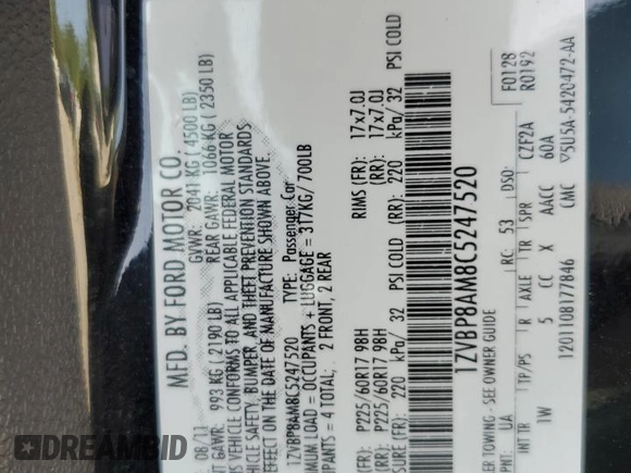 2012 Ford Mustang V6 Premium with VIN 1ZVBP8AM8C5247520, listed as a Copart auction lot 53736135 with 124,838 mi miles and Salvage Title. Bid and sale history available at carsss.com. Image 12.