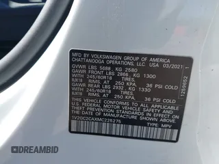 2021 Volkswagen Atlas S with VIN 1V2GC2CAXMC225275, listed as a IAAI auction lot 42341121 with 79,999 mi miles and . Bid and sale history available at DreamBid. Image 9.