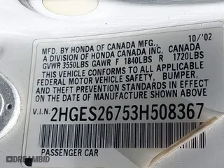 2003 Honda Civic EX with VIN 2HGES26753H508367, listed as a IAAI auction lot 41977264 with 203,867 mi miles. Bid and sale history available at carsss.com. Image 9.