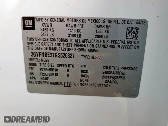 2016 Cadillac SRX Luxury Collection with VIN 3GYFNBE37GS526827, listed as a Copart auction lot 57512715 with 65,200 mi miles and Clean title. Bid and sale history available at DreamBid. Image 14.