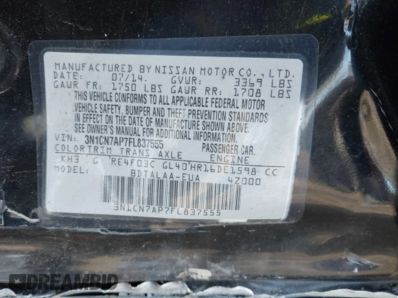 2015 Nissan Versa S Plus with VIN 3N1CN7AP7FL837555, listed as a IAAI auction lot 41608123 with 296,618 mi miles and . Bid and sale history available at DreamBid. Image 9.
