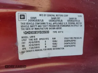 2000 Oldsmobile Silhouette GL z VIN 1GHDX03E5YD235030, wystawiony jako Copart lot #73780904 z przebiegiem 168 457 mil mil oraz Szkody całkowita. Historia ofert i sprzedaży dostępna na DreamBid. Obrazek 16.