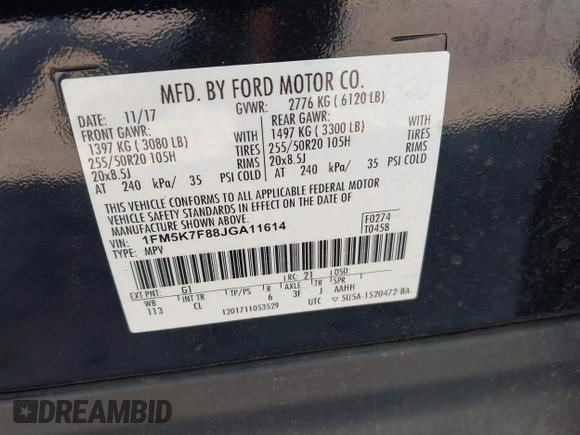 2018 Ford Explorer Limited z VIN 1FM5K7F88JGA11614, wystawiony jako IAAI lot #42584930 z przebiegiem 46 006 mil mil oraz . Historia ofert i sprzedaży dostępna na DreamBid. Obrazek 9.