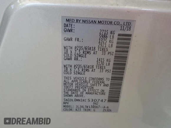 2019 Infiniti QX60 LUXE with VIN 5N1DL0MN1KC530747, listed as a Copart auction lot 52910595 with 52,566 mi miles and Salvage Title. Bid and sale history available at carsss.com. Image 14.
