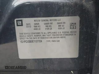 2014 Chevrolet Cruze 1LT with VIN 1G1PC5SB0E7137724, listed as a IAAI auction lot 42175995 with 276,145 mi miles and . Bid and sale history available at DreamBid. Image 9.