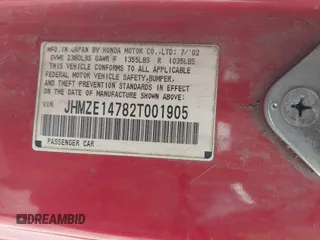 2002 Honda Insight z VIN JHMZE14782T001905, wystawiony jako IAAI lot #41587807 z przebiegiem 265 225 mil mil oraz . Historia ofert i sprzedaży dostępna na DreamBid. Obrazek 9.
