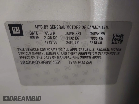 2016 Buick Regal GS with VIN 2G4GU5GX9G9104551, listed as a IAAI auction lot 41196186 with 119,118 mi miles. Bid and sale history available at carsss.com. Image 18.