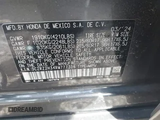 2024 Honda HR-V LX with VIN 3CZRZ2H34RM777308, listed as a IAAI auction lot 41930049 with 8,646 mi miles and . Bid and sale history available at DreamBid. Image 9.