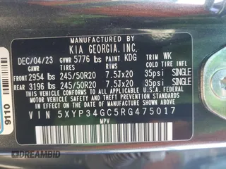2024 Kia Telluride EX with VIN 5XYP34GC5RG475017, listed as a Copart auction lot 46748665 with 9,087 mi miles and Salvage Title. Bid and sale history available at DreamBid. Image 13.