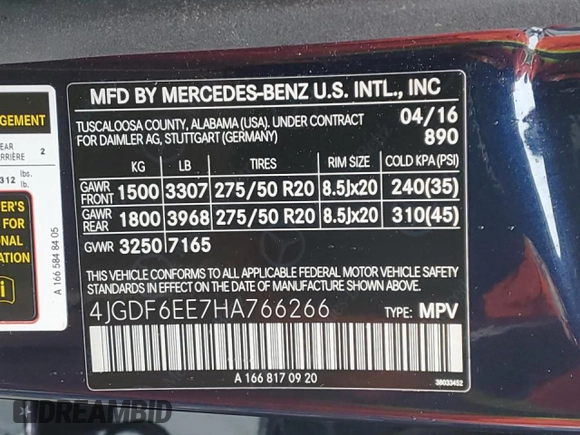 2017 Mercedes-Benz GLS with VIN 4JGDF6EE7HA766266, listed as a Copart auction lot 46186703 with 68,079 mi miles. Bid and sale history available at carsss.com. Image 13.