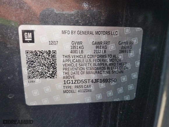 2018 Chevrolet Malibu LT with VIN 1G1ZD5ST4JF169350, listed as a Copart auction lot 88808035 with 129,359 mi miles and Salvage Title. Bid and sale history available at carsss.com. Image 12.