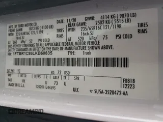 2020 Ford Transit Cargo with VIN 1FTBR1C86LKB60835, listed as a Copart auction lot 51529115 with 135,655 mi miles and Clean title. Bid and sale history available at DreamBid. Image 14.