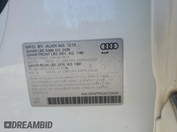 2014 Audi Q5 Premium Plus with VIN WA1LFAFP5EA072846, listed as a Copart auction lot 45641175 with 151,498 mi miles and Salvage Title. Bid and sale history available at carsss.com. Image 13.