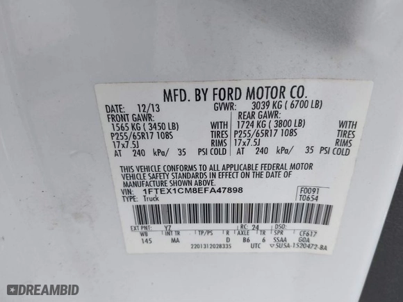 2014 Ford F-150 XL with VIN 1FTEX1CM8EFA47898, listed as a IAAI auction lot 41589839 with 267,323 mi miles. Bid and sale history available at carsss.com. Image 9.