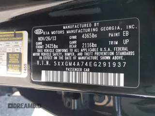 2014 Kia Optima LX with VIN 5XXGM4A74EG291937, listed as a IAAI auction lot 41984281 with 87,378 mi miles. Bid and sale history available at carsss.com. Image 9.