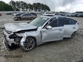 2018 Infiniti Q50 Luxe z VIN JN1EV7AP4JM357755, wystawiony jako Copart lot #56622735 z przebiegiem 80 488 mil mil oraz Czysty tytuł • Clean title. Historia ofert i sprzedaży dostępna na DreamBid. Obrazek 1.