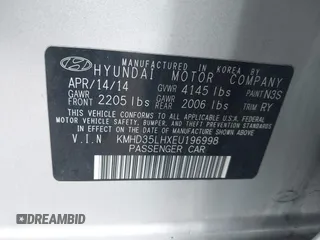 2014 Hyundai Elantra с VIN KMHD35LHXEU196998, выставлен на аукционе IAAI как лот 41333767 с пробегом 155 009 миль миль и . История ставок и продаж доступна на DreamBid. Изображение 9.
