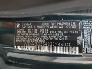 2003 BMW 3 Series 325Ci with VIN WBABS33423JY44040, listed as a Copart auction lot 88942165 with 162,105 mi miles and Salvage Title. Bid and sale history available at carsss.com. Image 13.