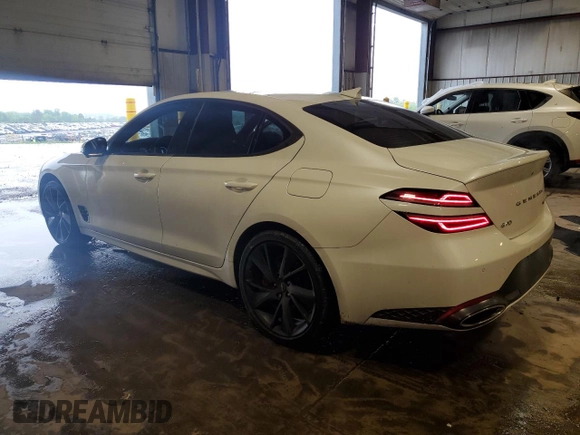 2023 Genesis G70 3.3T z VIN KMTG54TE1PU132414, wystawiony jako Copart lot #57120935 z przebiegiem 22 360 mil mil oraz Szkoda całkowita • Salvage title. Historia ofert i sprzedaży dostępna na DreamBid. Obrazek 2.