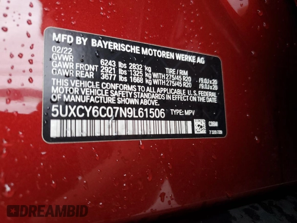 2017 BMW X6 xDrive40i with VIN 5UXCY6C07N9L61506, listed as a Copart auction lot 80825843 with Not Provided miles. Bid and sale history available at carsss.com. Image 13.