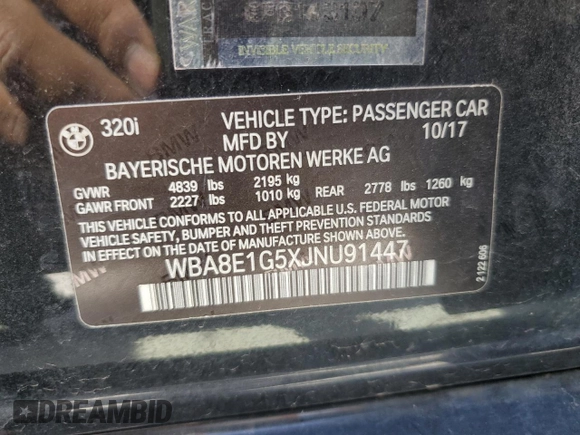2018 BMW 3 Series 320i with VIN WBA8E1G5XJNU91447, listed as a Copart auction lot 49338895 with 114,191 mi miles and Salvage Title. Bid and sale history available at carsss.com. Image 13.