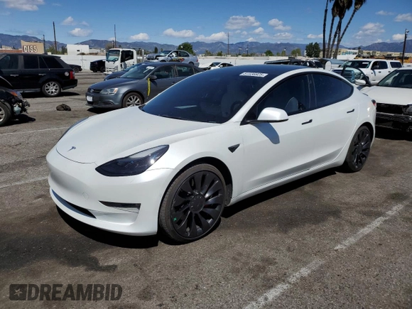 2022 Tesla Model 3 Performance with VIN 5YJ3E1EC7NF248083, listed as a Copart auction lot 51536925 with 50,529 mi miles and Salvage Title. Bid and sale history available at DreamBid. Image 1.