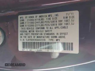 2012 Acura RDX с VIN 5J8TB2H29CA002239, выставлен на аукционе IAAI как лот 42736301 с пробегом 104 066 миль миль и . История ставок и продаж доступна на DreamBid. Изображение 9.