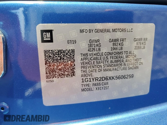 2019 Chevrolet Corvette Z06 2LZ with VIN 1G1YR2D6XK5606259, listed as a Copart auction lot 77115854 with 0 mi miles and Non Repairable. Bid and sale history available at carsss.com. Image 13.
