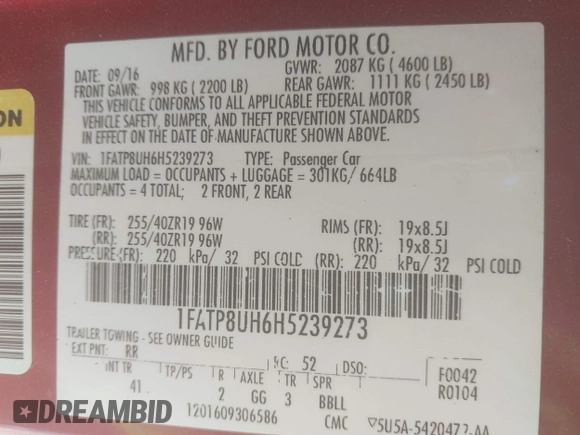 2017 Ford Mustang EcoBoost Premium z VIN 1FATP8UH6H5239273, wystawiony jako IAAI lot #41684562 z przebiegiem 106 222 mil mil oraz . Historia ofert i sprzedaży dostępna na DreamBid. Obrazek 9.