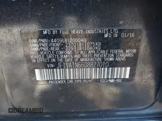 2016 Subaru WRX Limited with VIN JF1VA1N66G8827010, listed as a IAAI auction lot 41074219 with 69,919 mi miles. Bid and sale history available at carsss.com. Image 9.