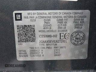 2018 Chevrolet Equinox LT z VIN 2GNAXSEV0J6272001, wystawiony jako IAAI lot #42185011 z przebiegiem 108 899 mil mil oraz . Historia ofert i sprzedaży dostępna na DreamBid. Obrazek 9.