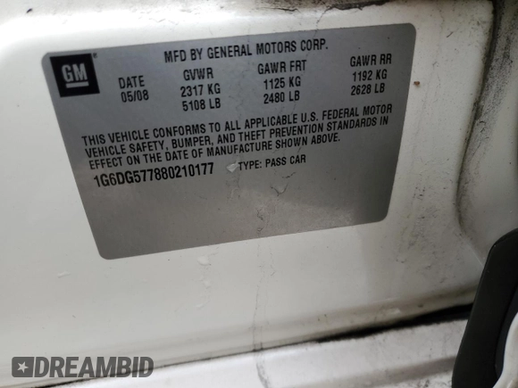 2008 Cadillac CTS AWD w/1SA with VIN 1G6DG577880210177, listed as a Copart auction lot 44884255 with 0 mi miles and Salvage Title. Bid and sale history available at carsss.com. Image 14.