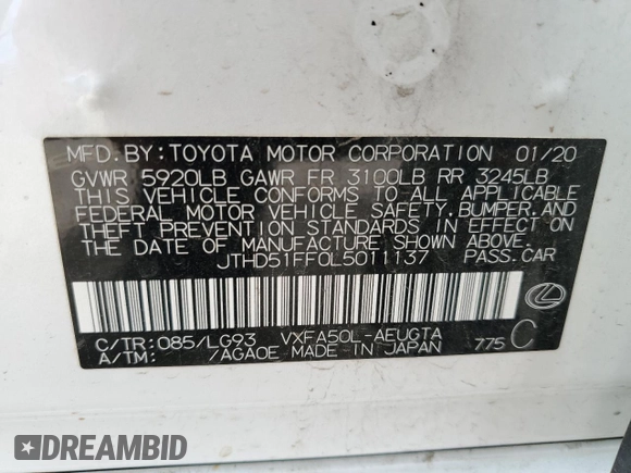 2020 Lexus LS with VIN JTHD51FF0L5011137, listed as a Copart auction lot 84896604 with 44,878 mi miles and Salvage Title. Bid and sale history available at carsss.com. Image 13.