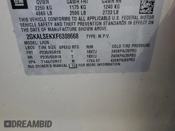 2015 GMC Terrain SLT z VIN 2GKALSEKXF6308668, wystawiony jako Copart lot #52330125 z przebiegiem 67 156 mil mil oraz Szkoda całkowita • Salvage title. Historia ofert i sprzedaży dostępna na DreamBid. Obrazek 12.