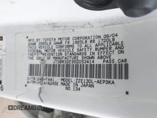 2005 Toyota Corolla CE with VIN JTDBR32E952053414, listed as a IAAI auction lot 42186389 with Not Provided miles and . Bid and sale history available at DreamBid. Image 9.