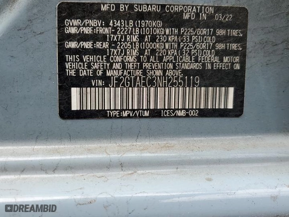 2022 Subaru Crosstrek Premium with VIN JF2GTAEC3NH255119, listed as a Copart auction lot 47651995 with 14,844 mi miles and Salvage Title. Bid and sale history available at carsss.com. Image 14.