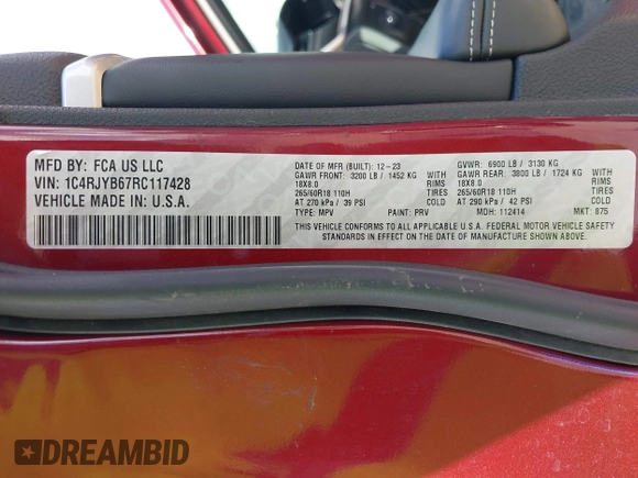2024 Jeep Grand Cherokee с VIN 1C4RJYB67RC117428, выставлен на аукционе IAAI как лот 42571725 с пробегом 46 736 миль миль и . История ставок и продаж доступна на DreamBid. Изображение 9.