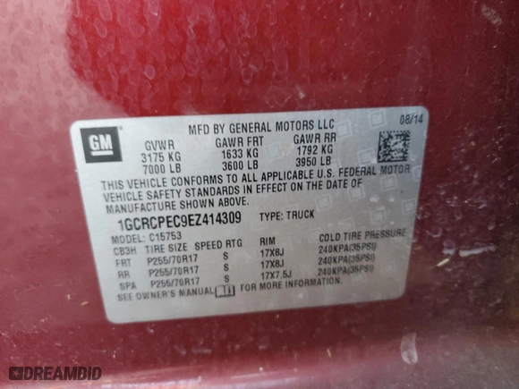 2014 Chevrolet Silverado 1500 Work Truck with VIN 1GCRCPEC9EZ414309, listed as a Copart auction lot 88144205 with 246,382 mi miles and Salvage Title. Bid and sale history available at carsss.com. Image 12.