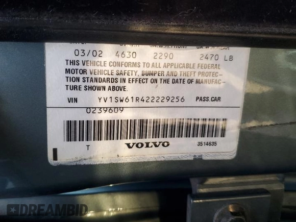 2002 Volvo V70 with VIN YV1SW61R422229256, listed as a Copart auction lot 76397624 with 118,235 mi miles and Salvage Title. Bid and sale history available at carsss.com. Image 12.