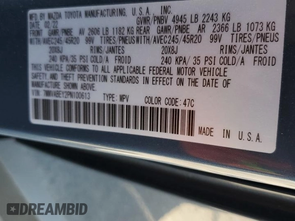 2023 Mazda CX-50 Premium Plus with VIN 7MMVABEY2PN100613, listed as a Copart auction lot 47291275 with 39,394 mi miles and Salvage title. Bid and sale history available at DreamBid. Image 13.
