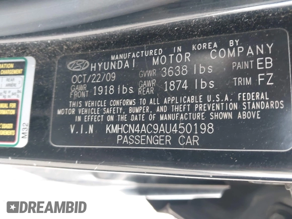 2010 Hyundai Accent GLS z VIN KMHCN4AC9AU450198, wystawiony jako IAAI lot #41881169 z przebiegiem 185 324 mil mil oraz . Historia ofert i sprzedaży dostępna na DreamBid. Obrazek 9.