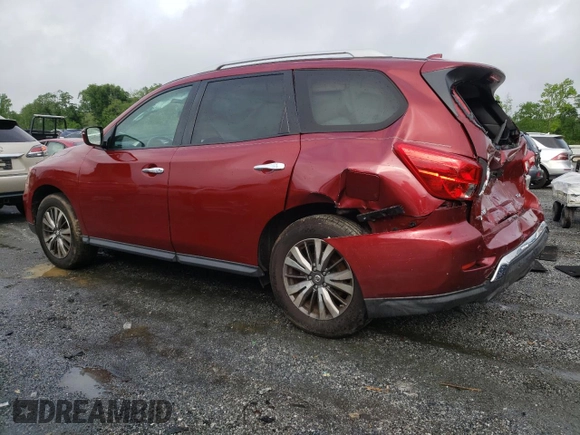 2019 Nissan Pathfinder SV z VIN 5N1DR2MNXKC592996, wystawiony jako Copart lot #54601215 z przebiegiem 63 041 mil mil oraz Szkoda całkowita • Salvage title. Historia ofert i sprzedaży dostępna na DreamBid. Obrazek 2.