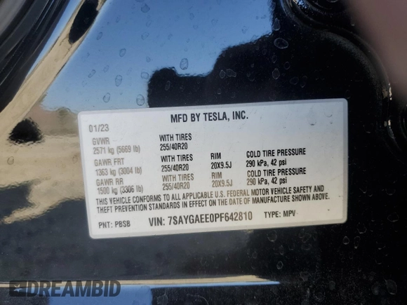 2023 Tesla Model Y Long Range with VIN 7SAYGAEE0PF642810, listed as a Copart auction lot 52181655 with 74,922 mi miles and Salvage Title. Bid and sale history available at DreamBid. Image 14.