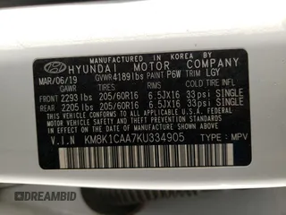 2019 Hyundai Kona SE with VIN KM8K1CAA7KU334905, listed as a Copart auction lot 64277572 with 69,604 mi miles. Bid and sale history available at carsss.com. Image 10.