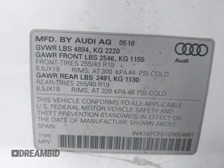 2016 Audi Q3 Prestige with VIN WA1GFCFS1GR024881, listed as a IAAI auction lot 42123876 with 107,742 mi miles and . Bid and sale history available at DreamBid. Image 9.