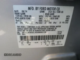 2014 Ford Edge SE z VIN 2FMDK4GC3EBB06138, wystawiony jako Copart lot #60747405 z przebiegiem 135 620 mil mil oraz Szkoda całkowita • Salvage title. Historia ofert i sprzedaży dostępna na DreamBid. Obrazek 14.