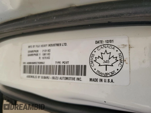 2002 Subaru Legacy Outback VDC z VIN 4S3BH896527636642, wystawiony jako Copart lot #53565584 z przebiegiem 347 574 mil mil oraz Szkoda całkowita • Salvage title. Historia ofert i sprzedaży dostępna na DreamBid. Obrazek 12.