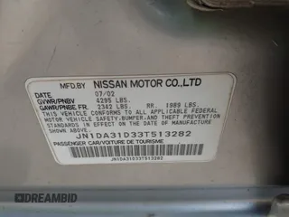 2003 Nissan Maxima SE with VIN JN1DA31D33T513282, listed as a IAAI auction lot 42289710 with 343,973 mi miles and . Bid and sale history available at DreamBid. Image 9.