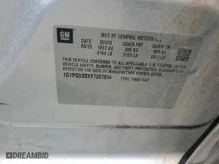 2015 Chevrolet Cruze LTZ with VIN 1G1PG5SBXF7287894, listed as a Copart auction lot 55396624 with 0 mi miles and Salvage Title. Bid and sale history available at carsss.com. Image 12.